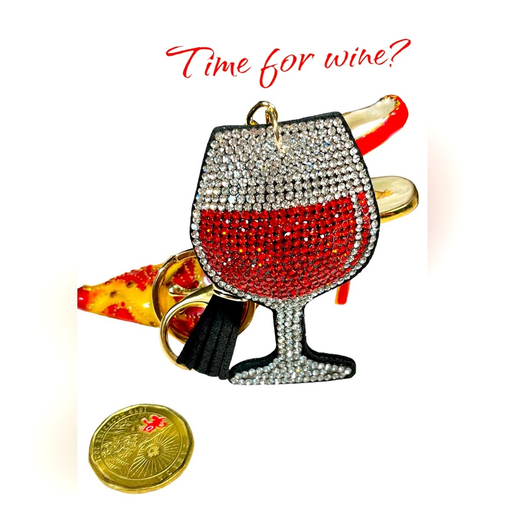 Wine glitter keychain purse bling